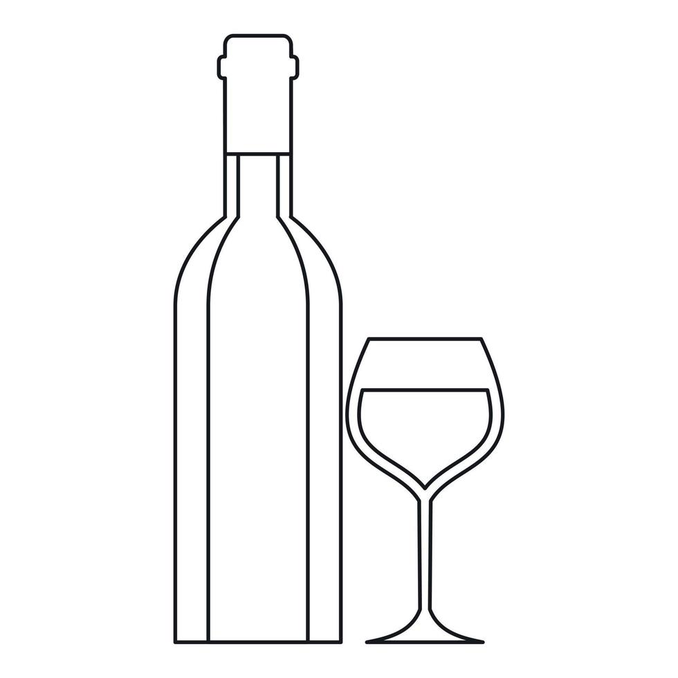 wijn fles en wijn glas icoon, schets stijl vector