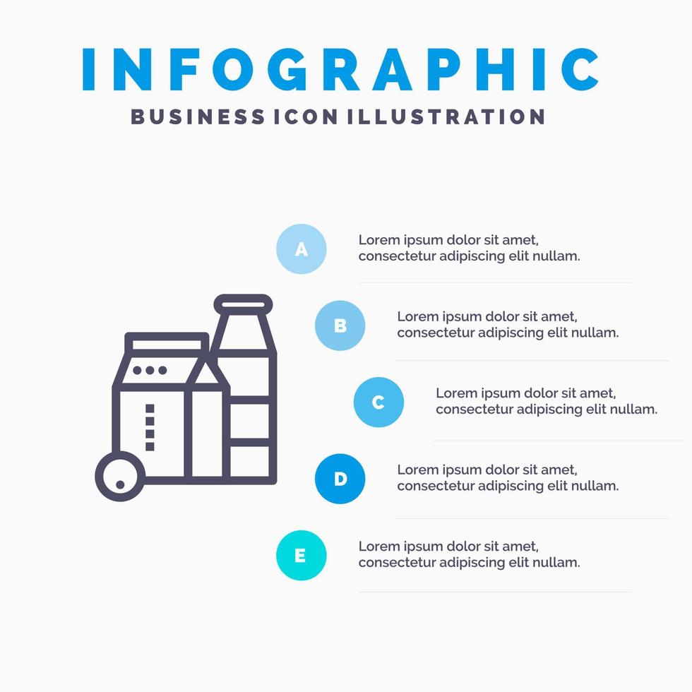 melk doos fles boodschappen doen blauw infographics sjabloon 5 stappen vector lijn icoon sjabloon