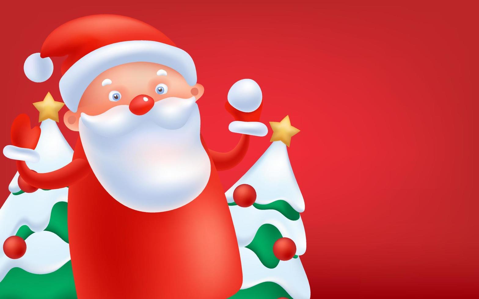 de kerstman claus tekenfilm grappig illustratie, Kerstmis boom met ster. winter seizoen vakantie kaart. vrolijk Kerstmis en gelukkig nieuw jaar sneeuw achtergrond rood spandoek. vector 3d. uitverkoop sjabloon ontwerp