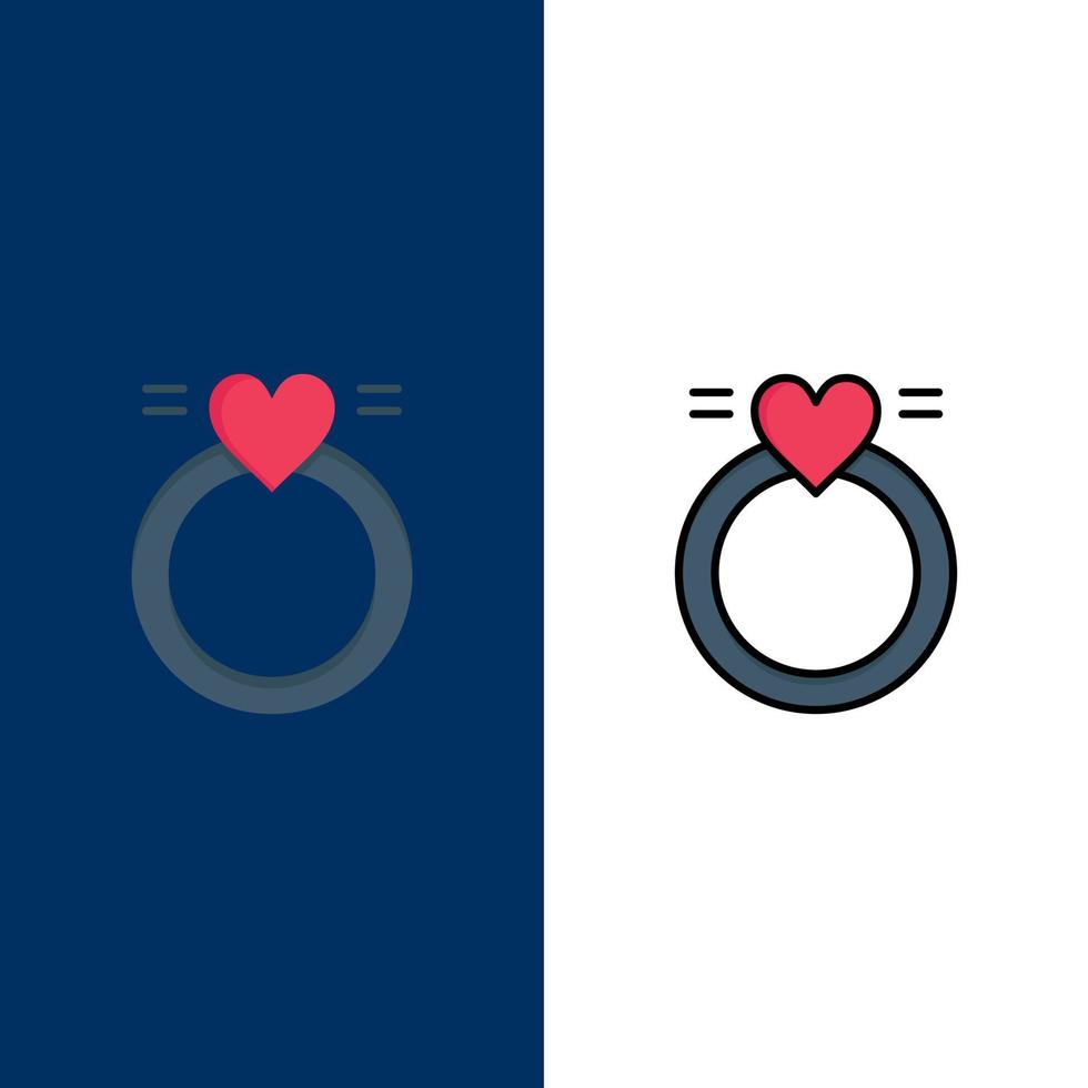 ring huwelijk liefde bruiloft pictogrammen vlak en lijn gevulde icoon reeks vector blauw achtergrond