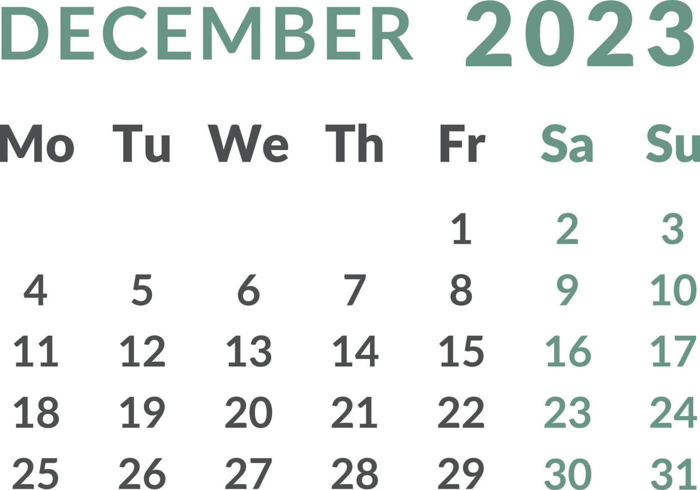 kalender 2023. maand december. vector