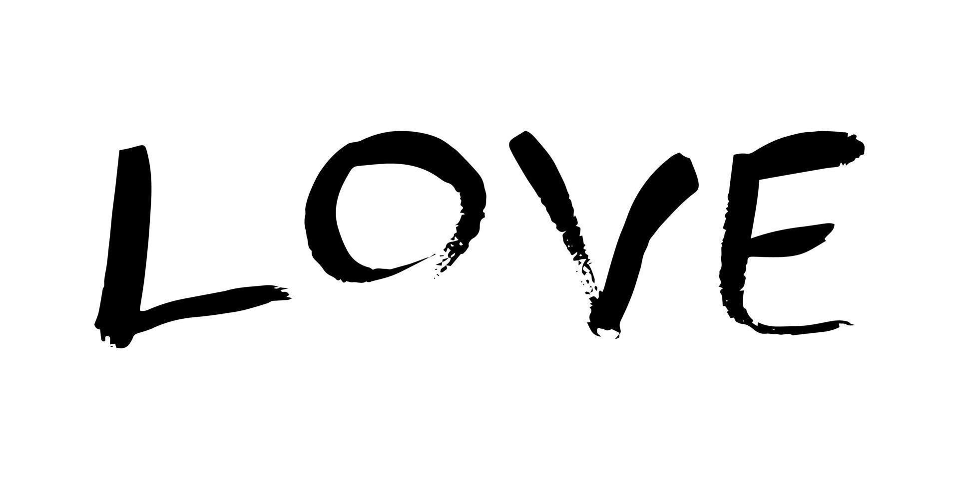 belettering liefde. handgeschreven zwart opschrift liefde Aan een wit achtergrond. vector illustratie