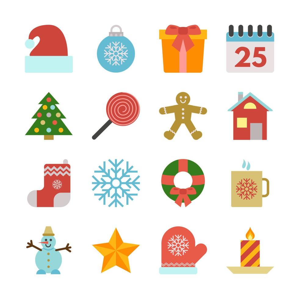 Kerstmis pictogrammen set. nieuw jaar decoratie in vlak stijl. vector illustratie