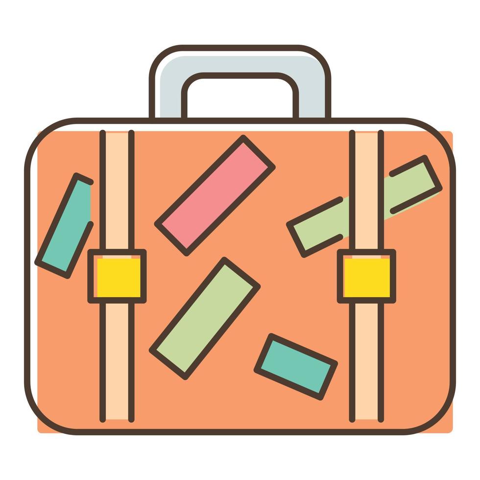 bruin reizen koffer met stickers icoon vector