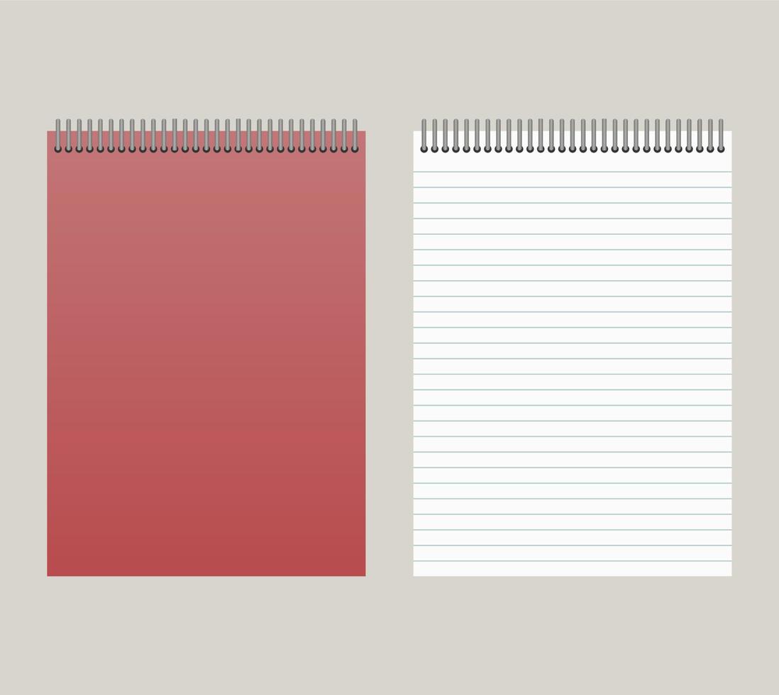 kladblok met een rood Hoes en met een verbindend van bovenstaande. vector illustratie
