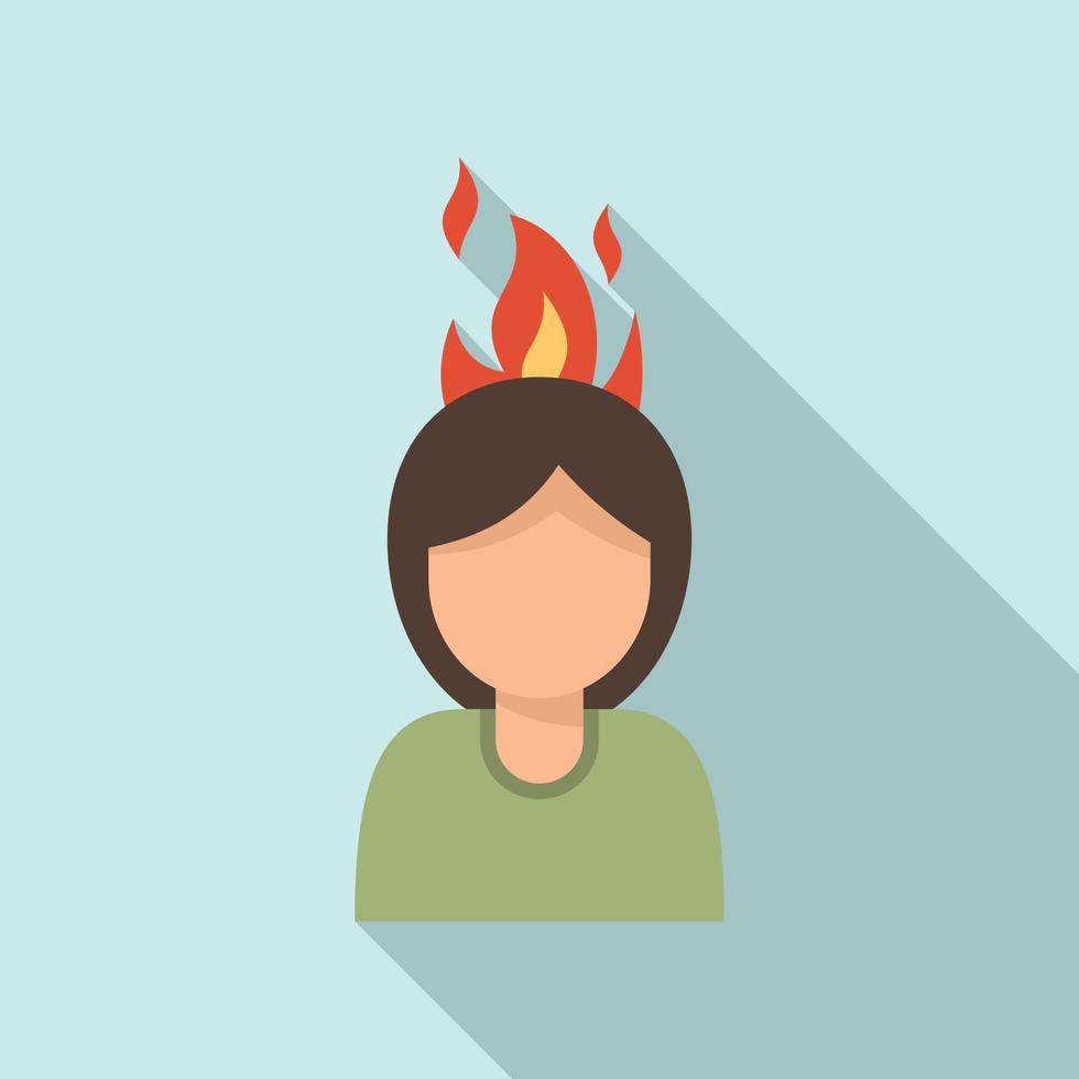 vrouw in brand icoon, vlak stijl vector