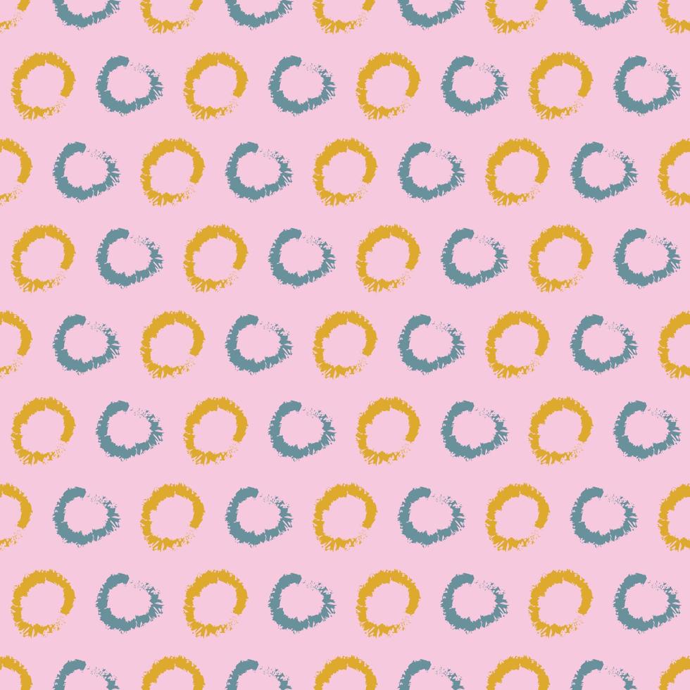 borstel meetkundig naadloos patroon met blauw en geel cirkels. vector achtergrond met hand- getrokken voor kleding stof, textiel