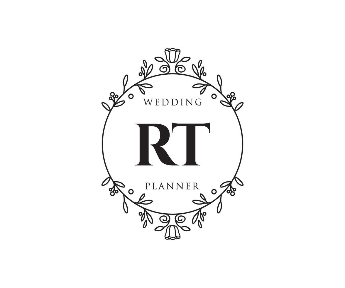 rt initialen brief bruiloft monogram logos verzameling, hand- getrokken modern minimalistisch en bloemen Sjablonen voor uitnodiging kaarten, opslaan de datum, elegant identiteit voor restaurant, boetiek, cafe in vector