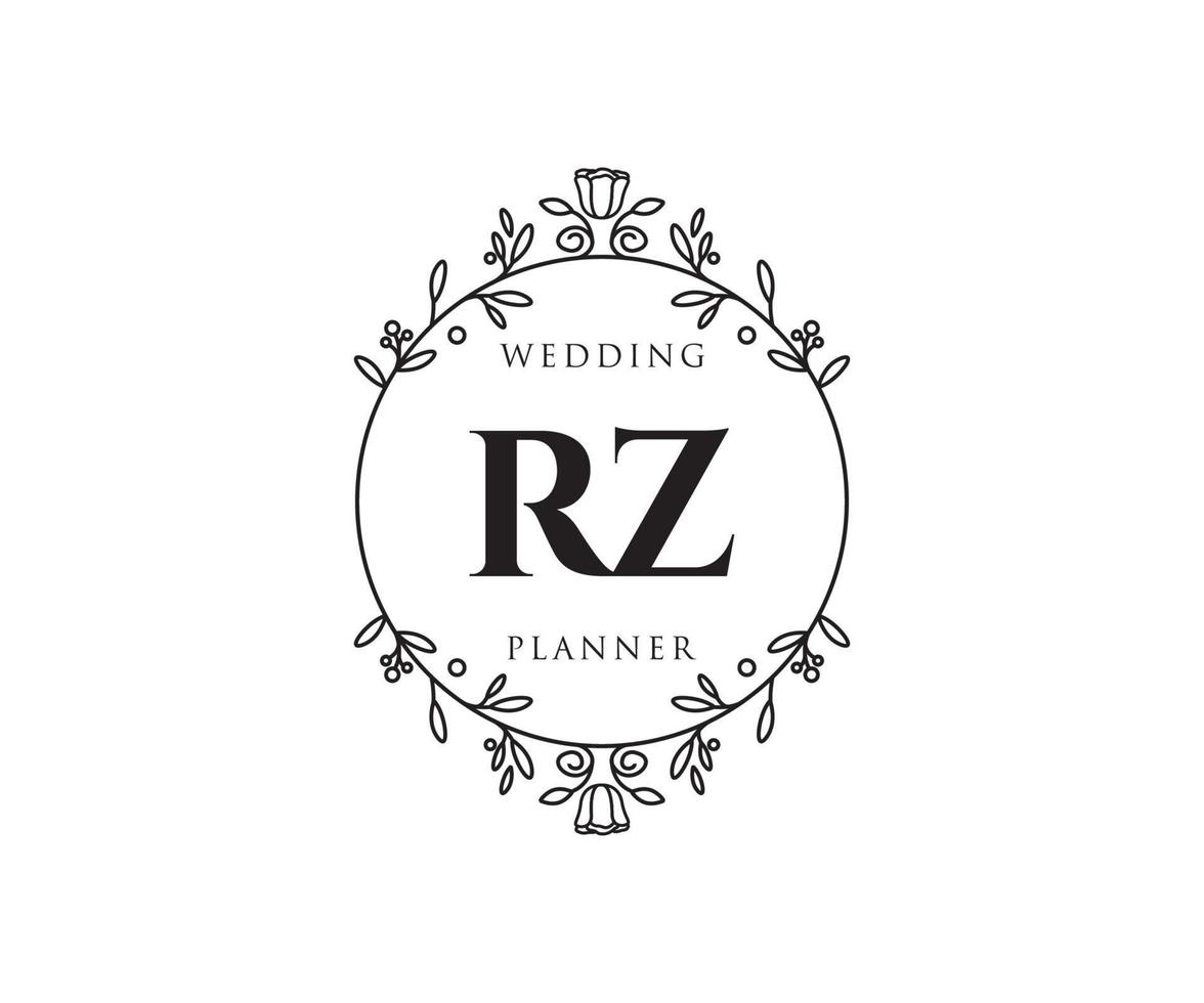 rz initialen brief bruiloft monogram logos verzameling, hand- getrokken modern minimalistisch en bloemen Sjablonen voor uitnodiging kaarten, opslaan de datum, elegant identiteit voor restaurant, boetiek, cafe in vector