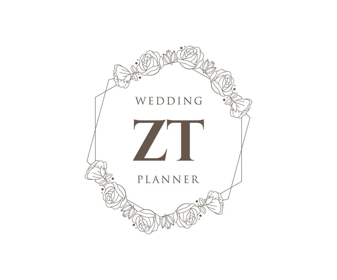 zt initialen brief bruiloft monogram logos verzameling, hand- getrokken modern minimalistisch en bloemen Sjablonen voor uitnodiging kaarten, opslaan de datum, elegant identiteit voor restaurant, boetiek, cafe in vector