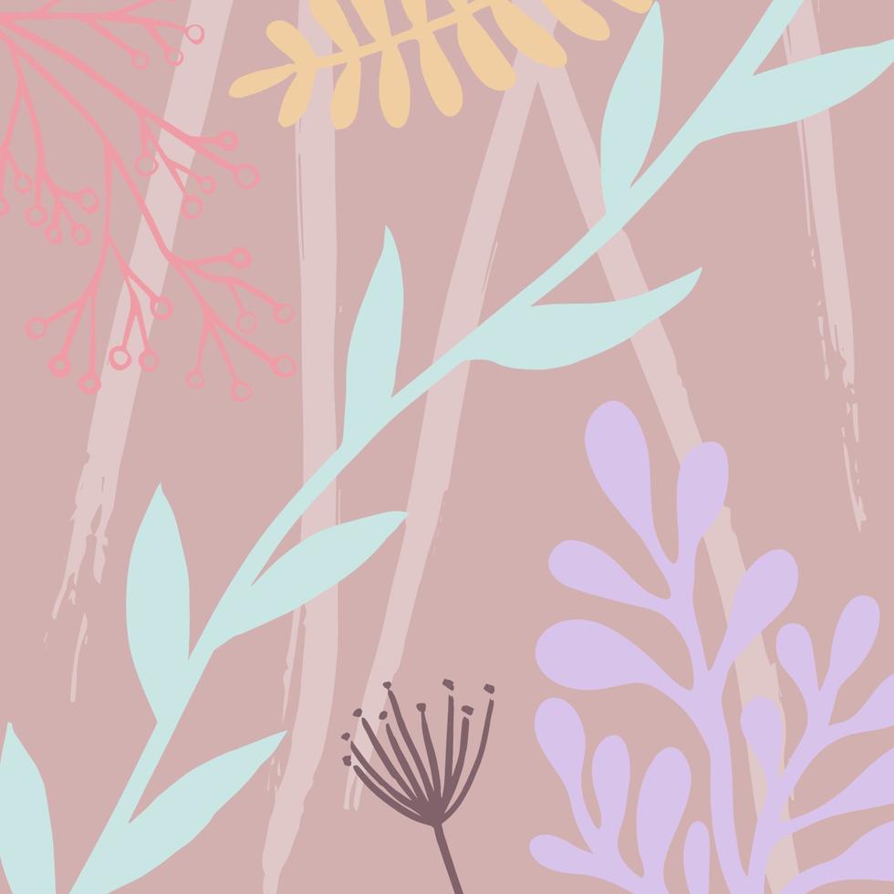 plein bloemen vector achtergrond. bladeren, strepen, bloemen imiteren hand- getrokken schetsen in pastel kleuren