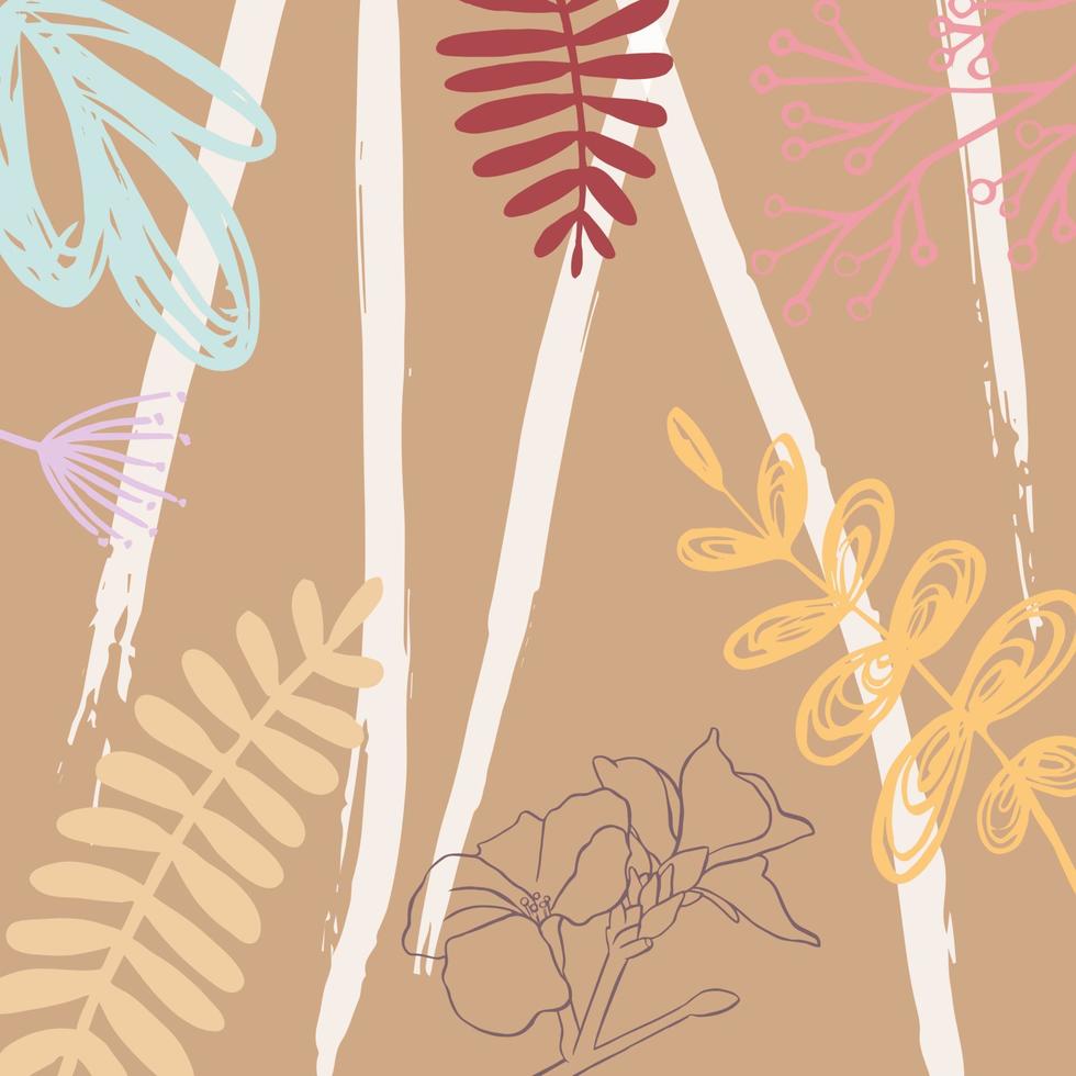 bloemen abstract beige bruin achtergrond met bladeren, takken, bloemen. vector illustratie hand- getrokken grunge fabriek structuur