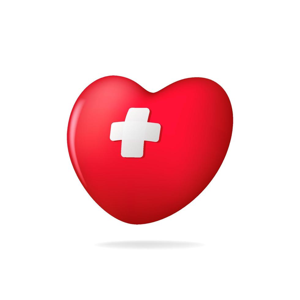 3d rood hart vorm Gezondheid medisch behandeling Bij ziekenhuis of kliniek onderhoud concept vector