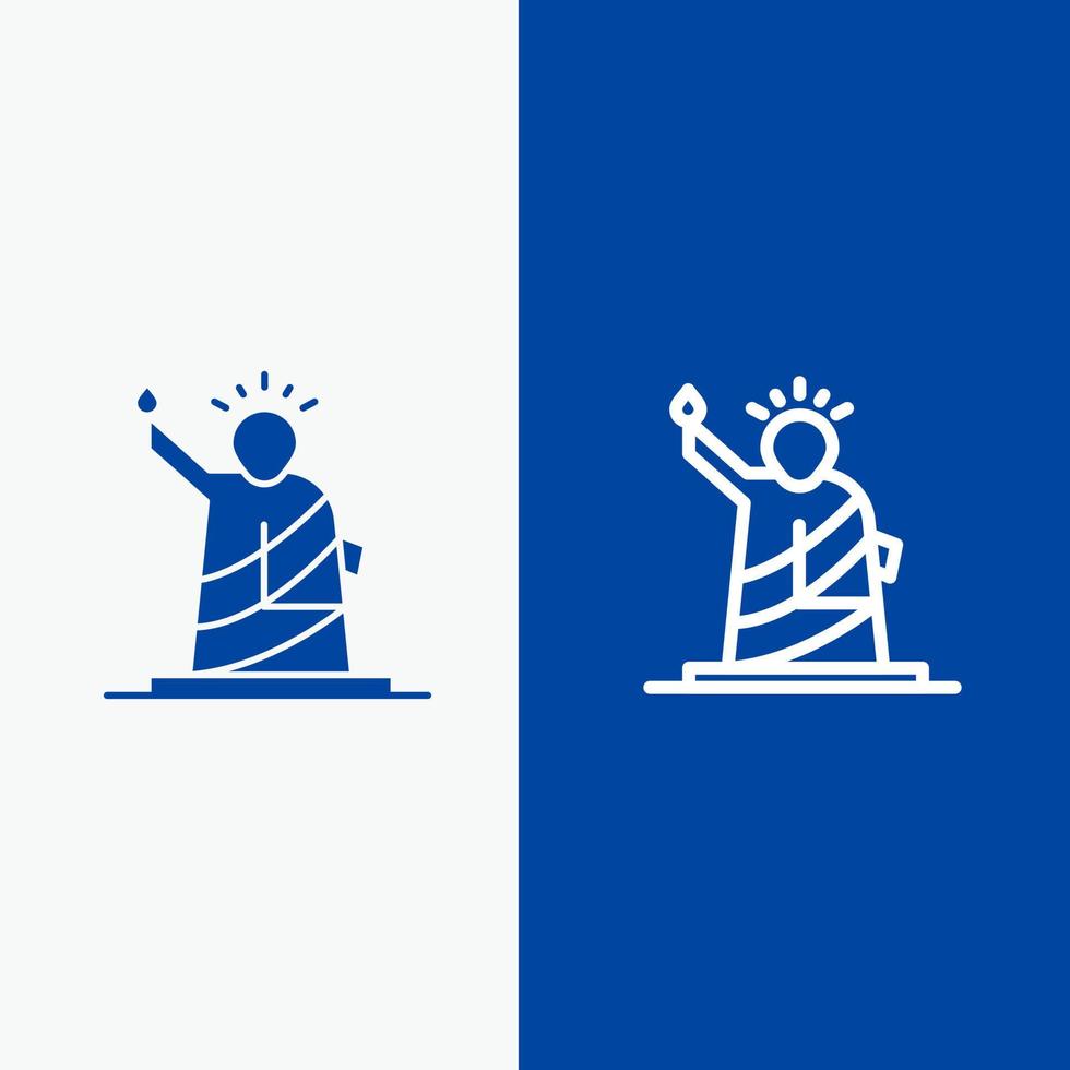 oriëntatiepunten vrijheid van standbeeld Verenigde Staten van Amerika lijn en glyph solide icoon blauw banier lijn en glyph solide icoon blauw banier vector