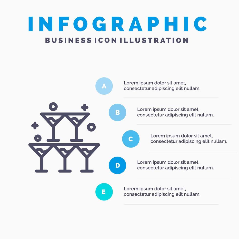 glas liefde hart bruiloft lijn icoon met 5 stappen presentatie infographics achtergrond vector