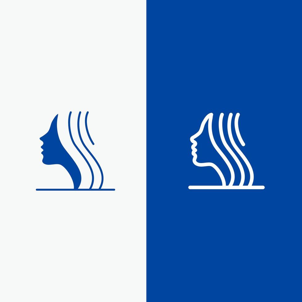 vrouw Dames meisje gezicht lijn en glyph solide icoon blauw banier vector