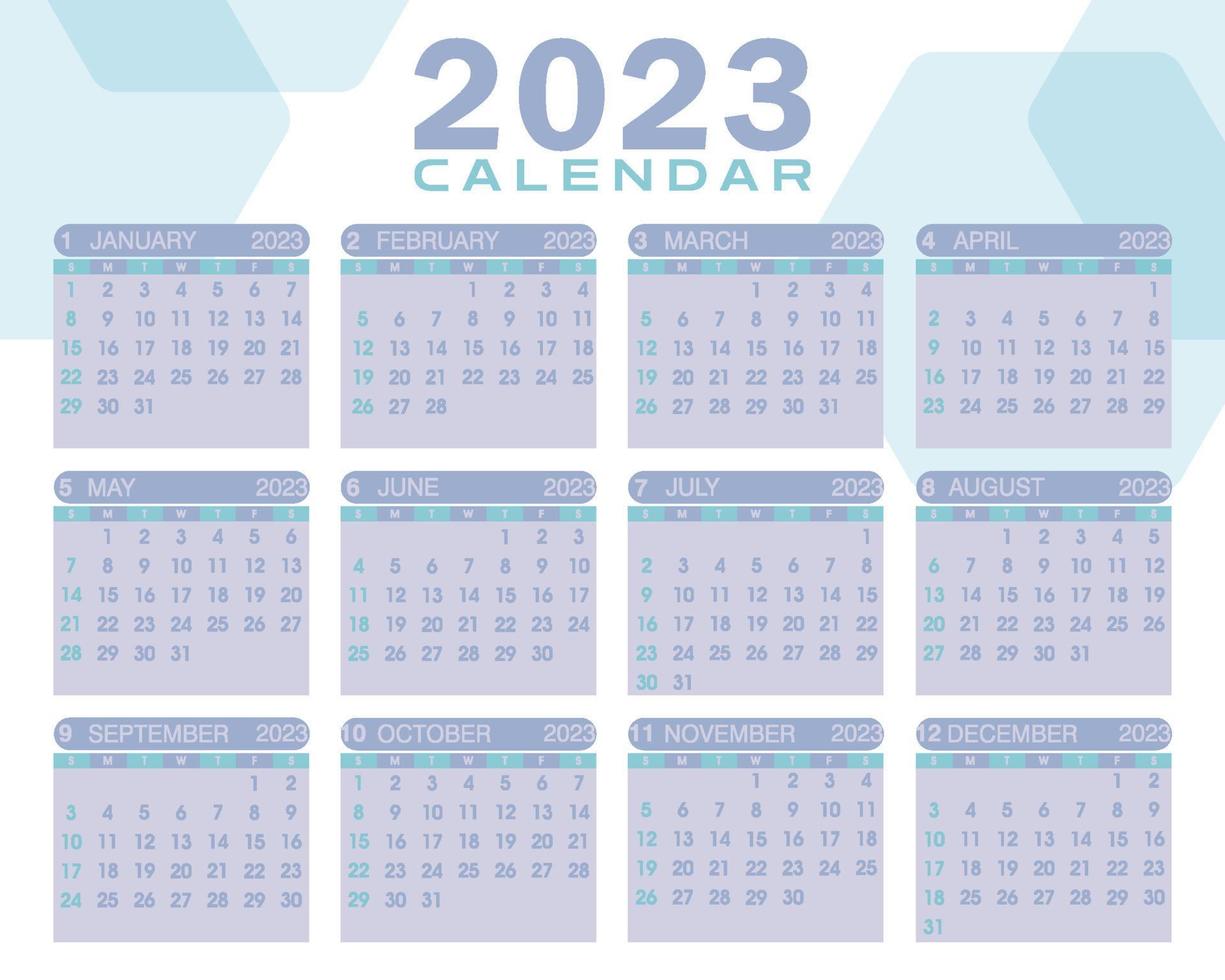 2023 kalender vector illustratie. begint Aan zondag. 2023 kalender sjabloon. kalender ontwerp in elegant kleuren.