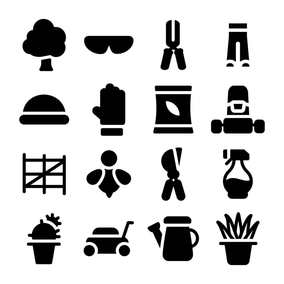 verzameling van tuinieren glyph pictogrammen vector