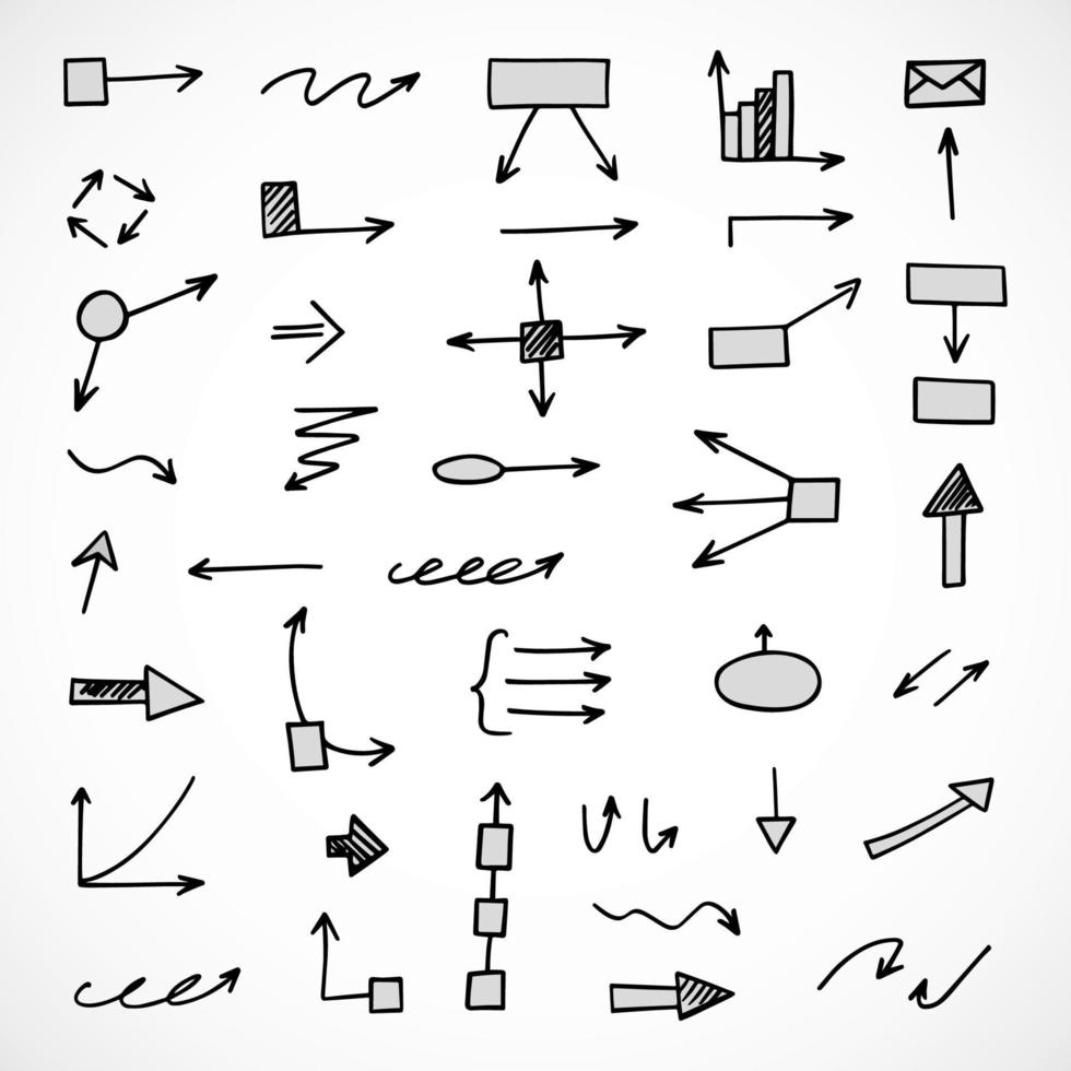 vector reeks van hand getekend pijlen, schema, diagram, infographics