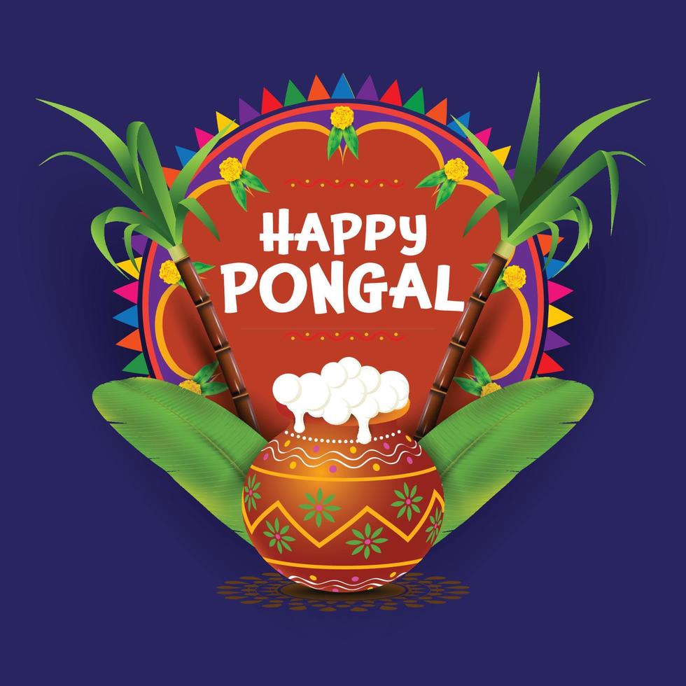 illustratie van gelukkig pongal vakantie oogst festival van tamil nadu zuiden Indië groet achtergrond vector