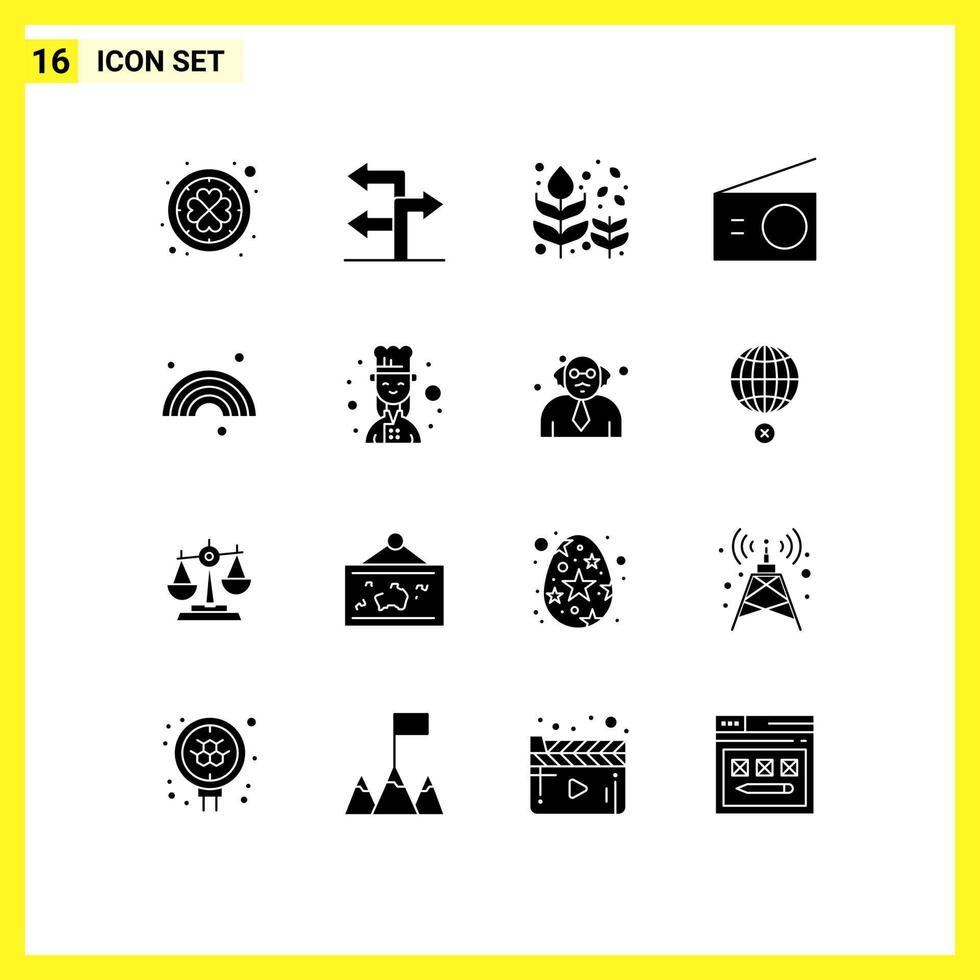 universeel icoon symbolen groep van 16 modern solide glyphs van voorspelling radio blazen huis huishoudelijke apparaten bewerkbare vector ontwerp elementen