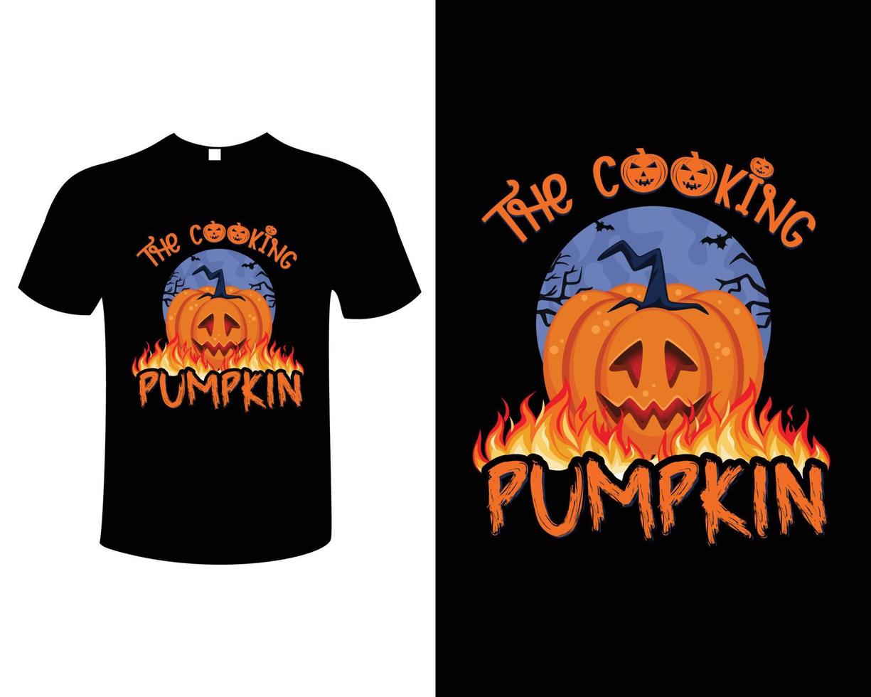 halloween Koken t-shirt ontwerp vector illustratie sjabloon met pompoen heks boe en maan thema