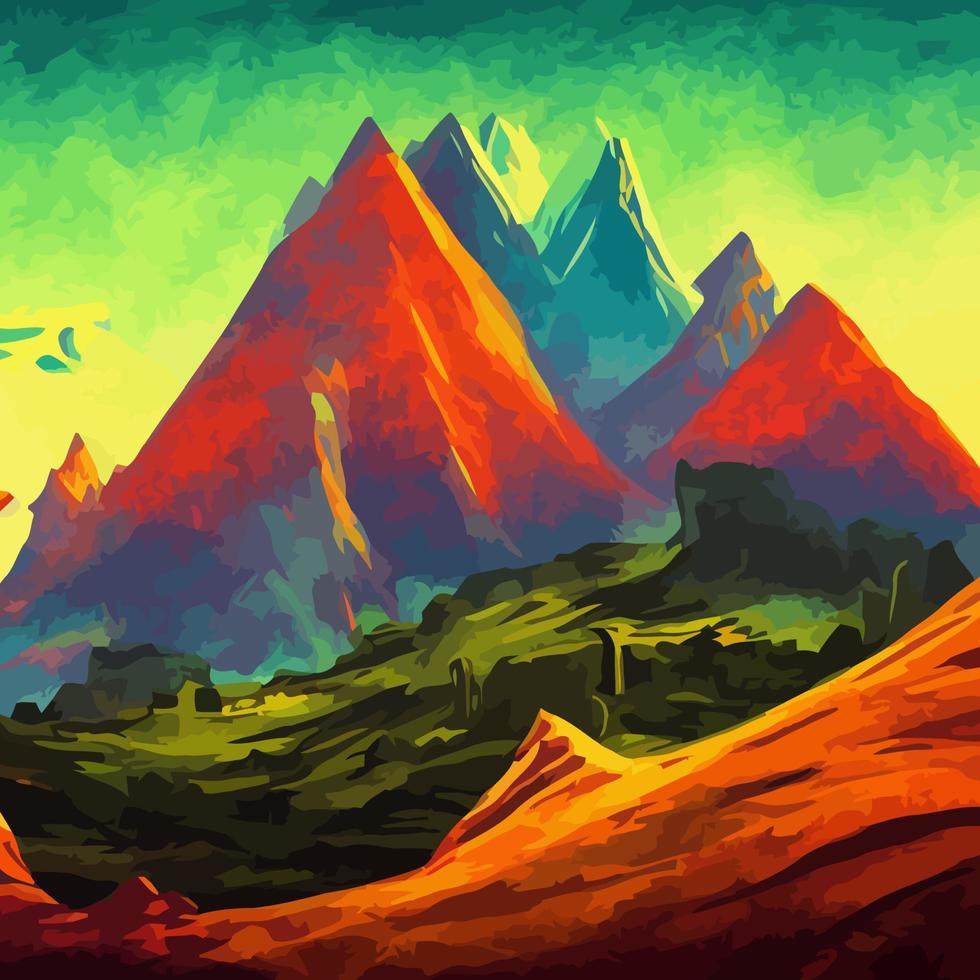 surrealistische rotsachtig bergachtig landschap tafereel vector