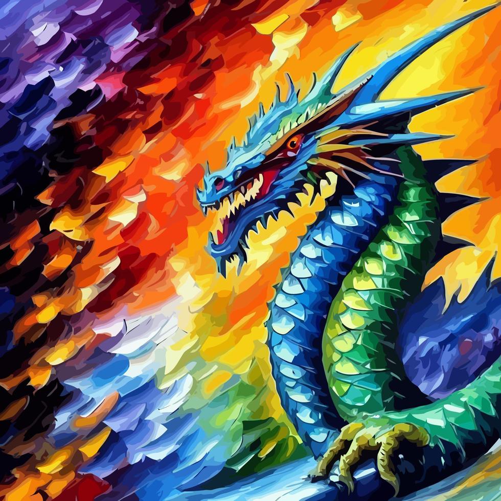 portret van een mooi kleurrijk draak vector