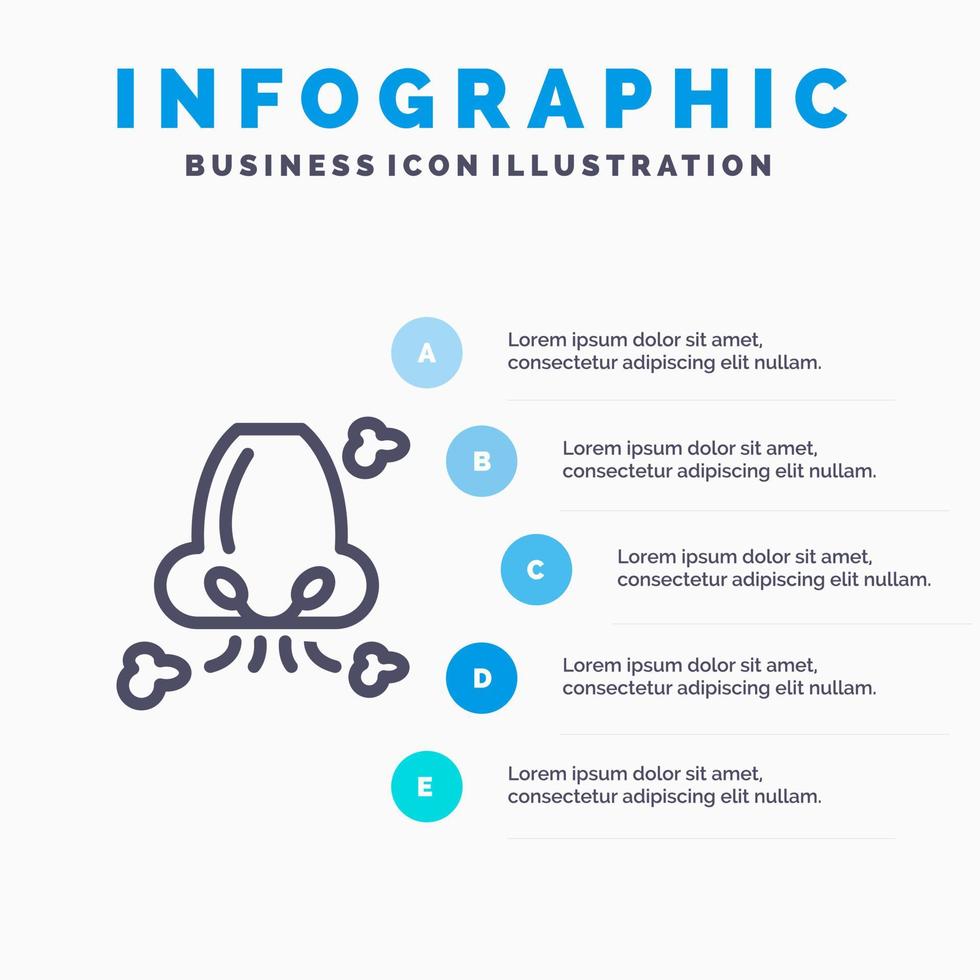 lucht ademen Gezondheid neus- verontreiniging lijn icoon met 5 stappen presentatie infographics achtergrond vector