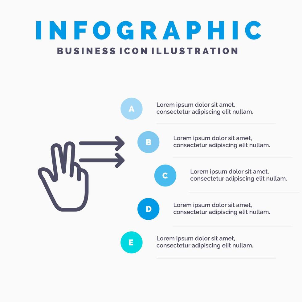 vingers gebaar Rechtsaf lijn icoon met 5 stappen presentatie infographics achtergrond vector