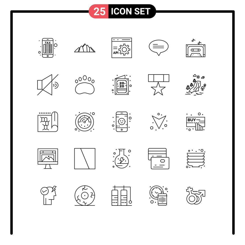voorraad vector icoon pak van 25 lijn tekens en symbolen voor geluid berichten browser gesprek programmering bewerkbare vector ontwerp elementen