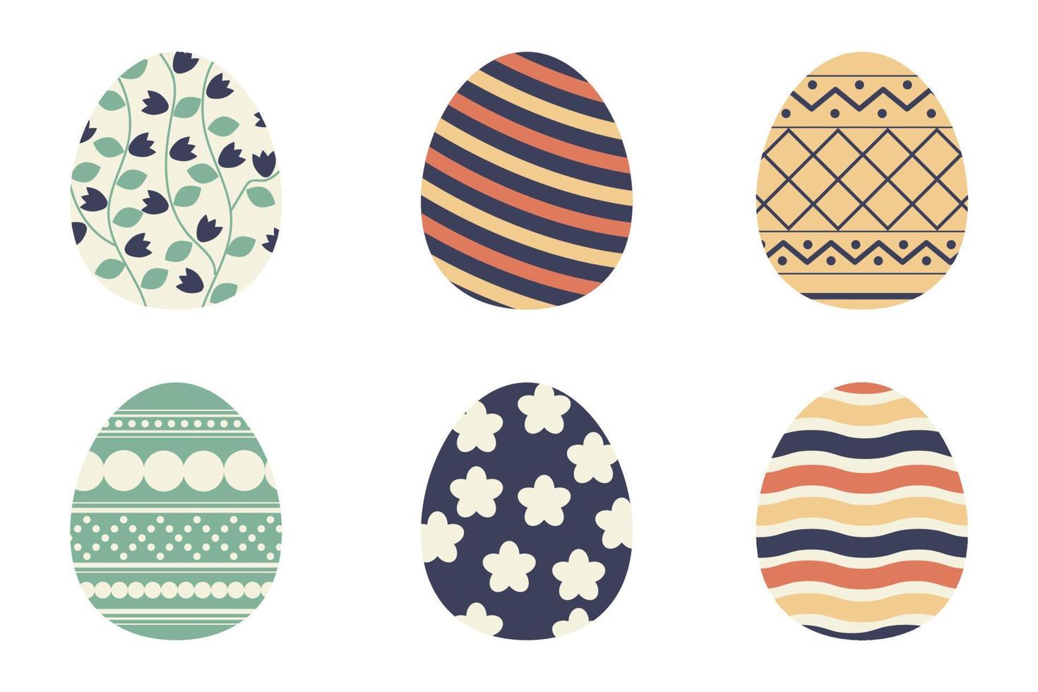 een verzameling van Pasen eieren met divers tekeningen. traditioneel religieus vakantie viering. orthodox Pasen voedsel verzameling. versierd kip eieren geïsoleerd Aan wit achtergrond vector
