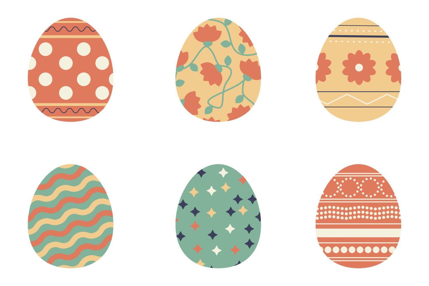 een verzameling van Pasen eieren met divers tekeningen. traditioneel religieus vakantie viering. orthodox Pasen voedsel verzameling. versierd kip eieren geïsoleerd Aan wit achtergrond vector