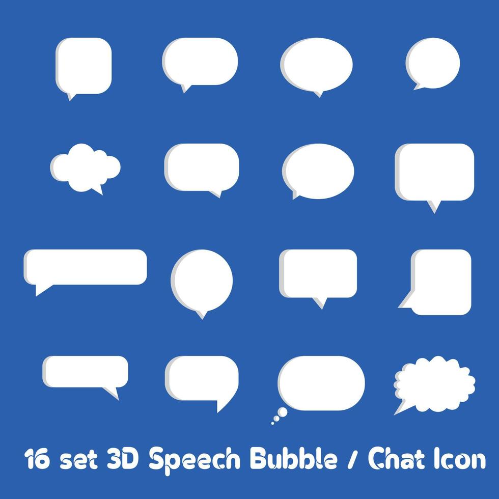 16 van reeks 3d wit toespraak bubbel, babbelen bericht icoon ontwerp. vector