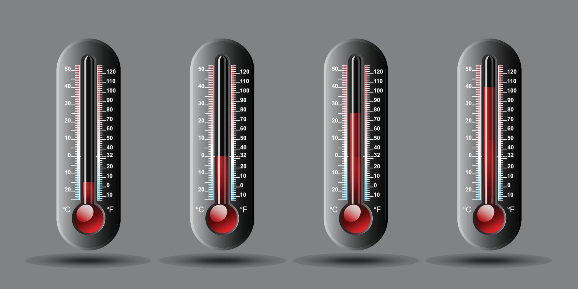temperatuur weer thermometer reeks met Celsius en Fahrenheit schaal. vector illustratie