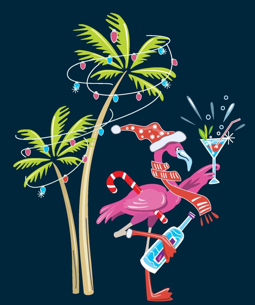 schattig flamingo Kerstmis nieuw jaar illustratie partij uitnodiging kaart sjabloon vector