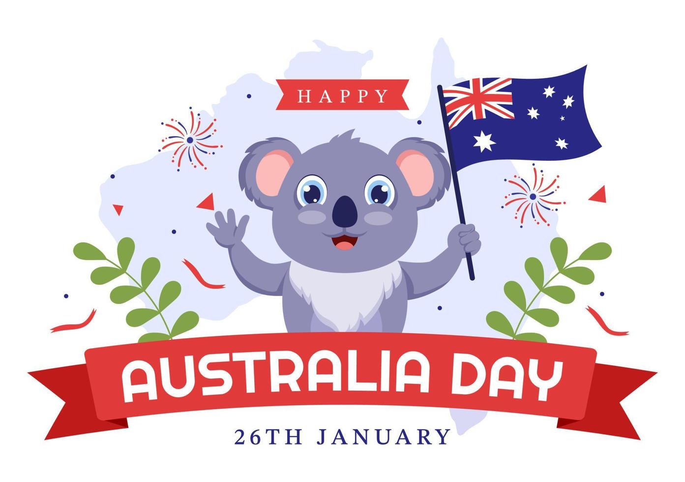 gelukkig Australië dag opgemerkt elke jaar Aan januari 26e met vlaggen en koala's in vlak tekenfilm hand- getrokken sjabloon illustratie vector