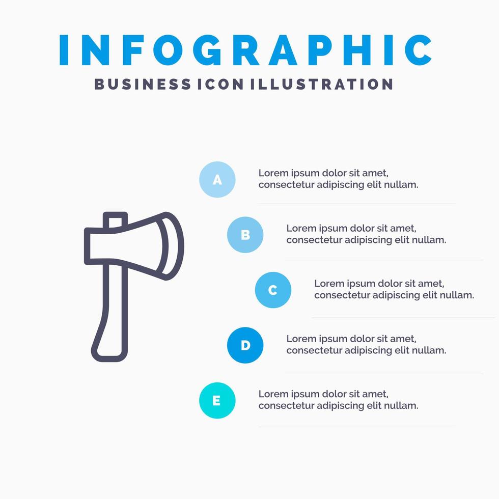 bijl bijl gereedschap bijl bijl gereedschap gebouw bouw lijn icoon met 5 stappen presentatie infographics achtergrond vector