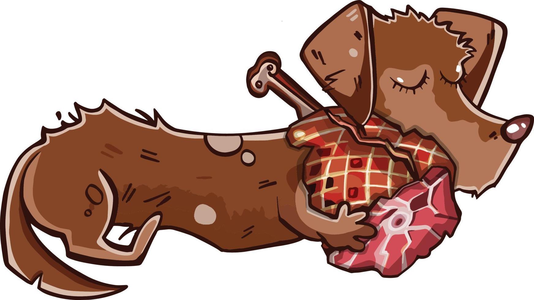 hongerig hond dromen over vlees. illustratie dier vector