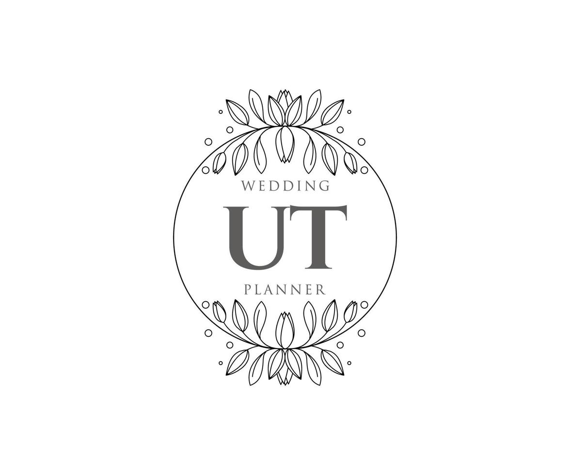 ut initialen brief bruiloft monogram logos verzameling, hand- getrokken modern minimalistisch en bloemen Sjablonen voor uitnodiging kaarten, opslaan de datum, elegant identiteit voor restaurant, boetiek, cafe in vector