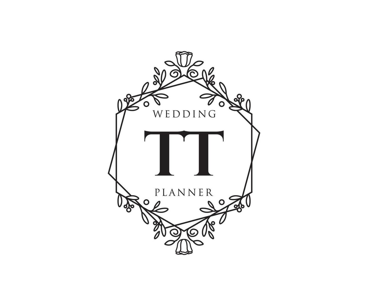 tt initialen brief bruiloft monogram logos verzameling, hand- getrokken modern minimalistisch en bloemen Sjablonen voor uitnodiging kaarten, opslaan de datum, elegant identiteit voor restaurant, boetiek, cafe in vector