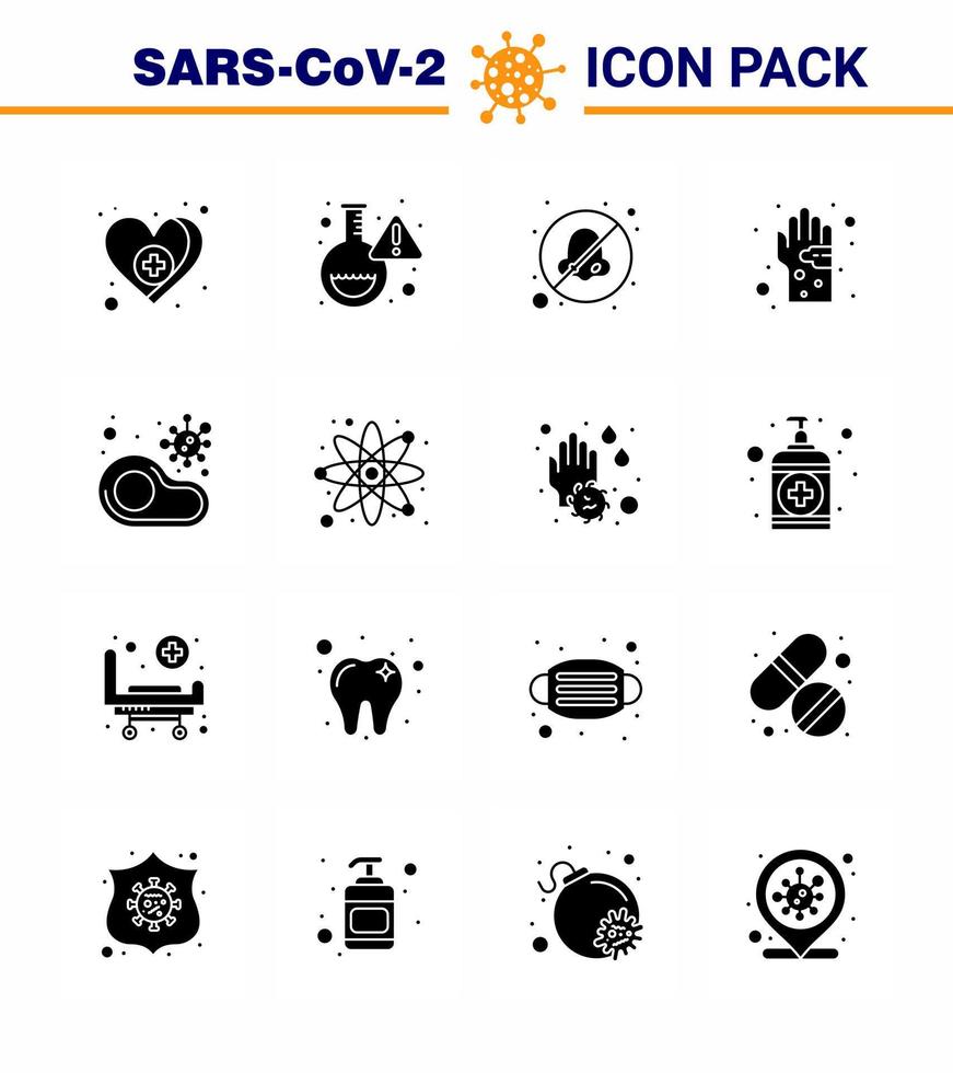 16 solide glyph zwart reeks van corona virus epidemie pictogrammen zo net zo virus hand- ademen kiem bacterieel virale coronavirus 2019november ziekte vector ontwerp elementen