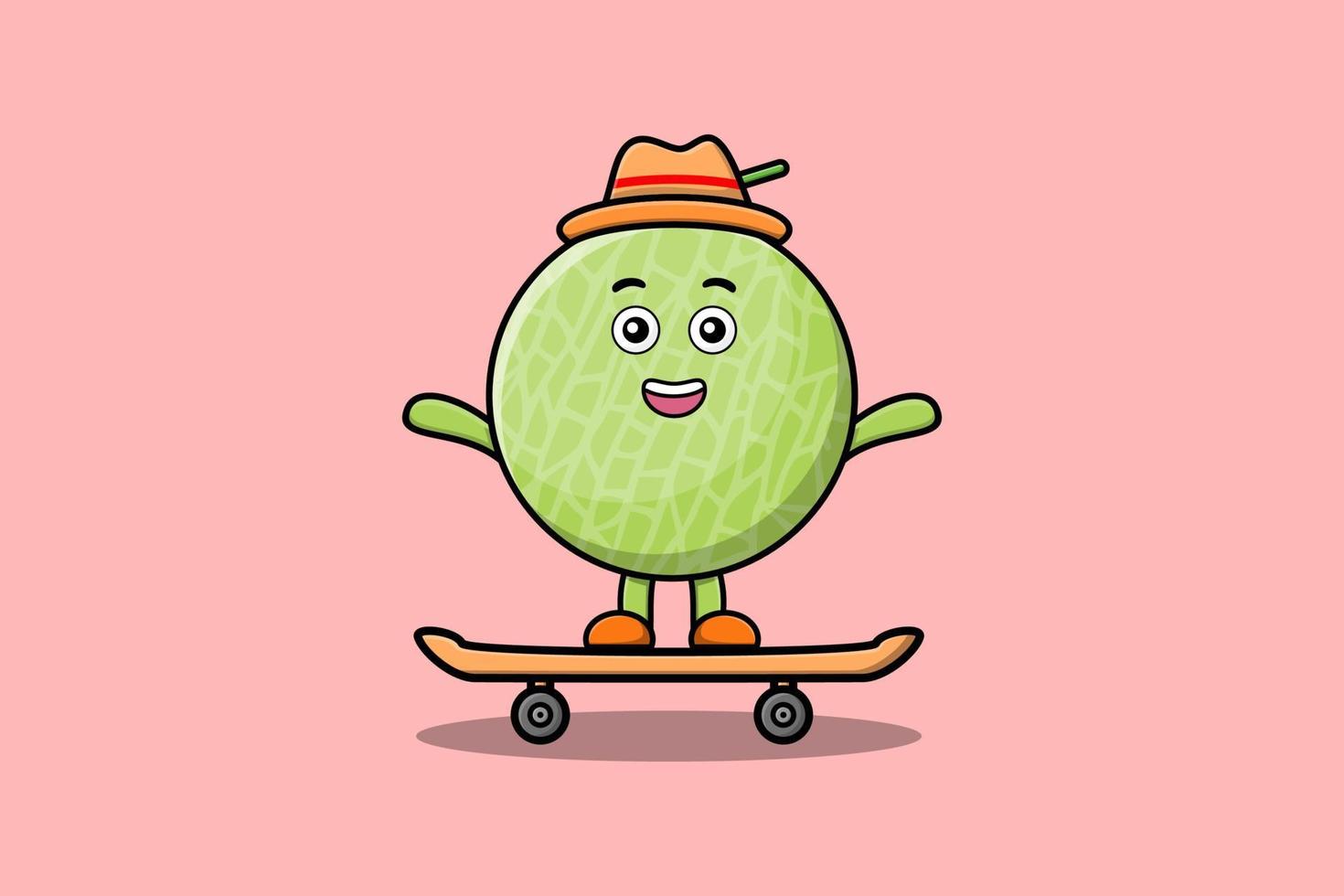 schattig tekenfilm meloen staand Aan skateboard vector