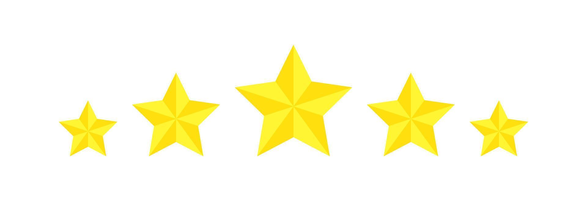 vijf ster beoordeling, vlak icoon recensie voor apps en websites. geel 5 ster rang sticker geïsoleerd Aan een wit achtergrond. voor klant waarderingen of niveaus van voedsel producten, Diensten, hotels, of restaurants. vector