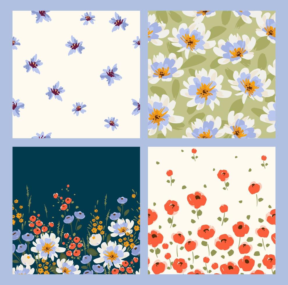 bloemen naadloos patronen en grenzen. vector ontwerp voor papier, omslag, kleding stof, interieur decor en andere gebruikers