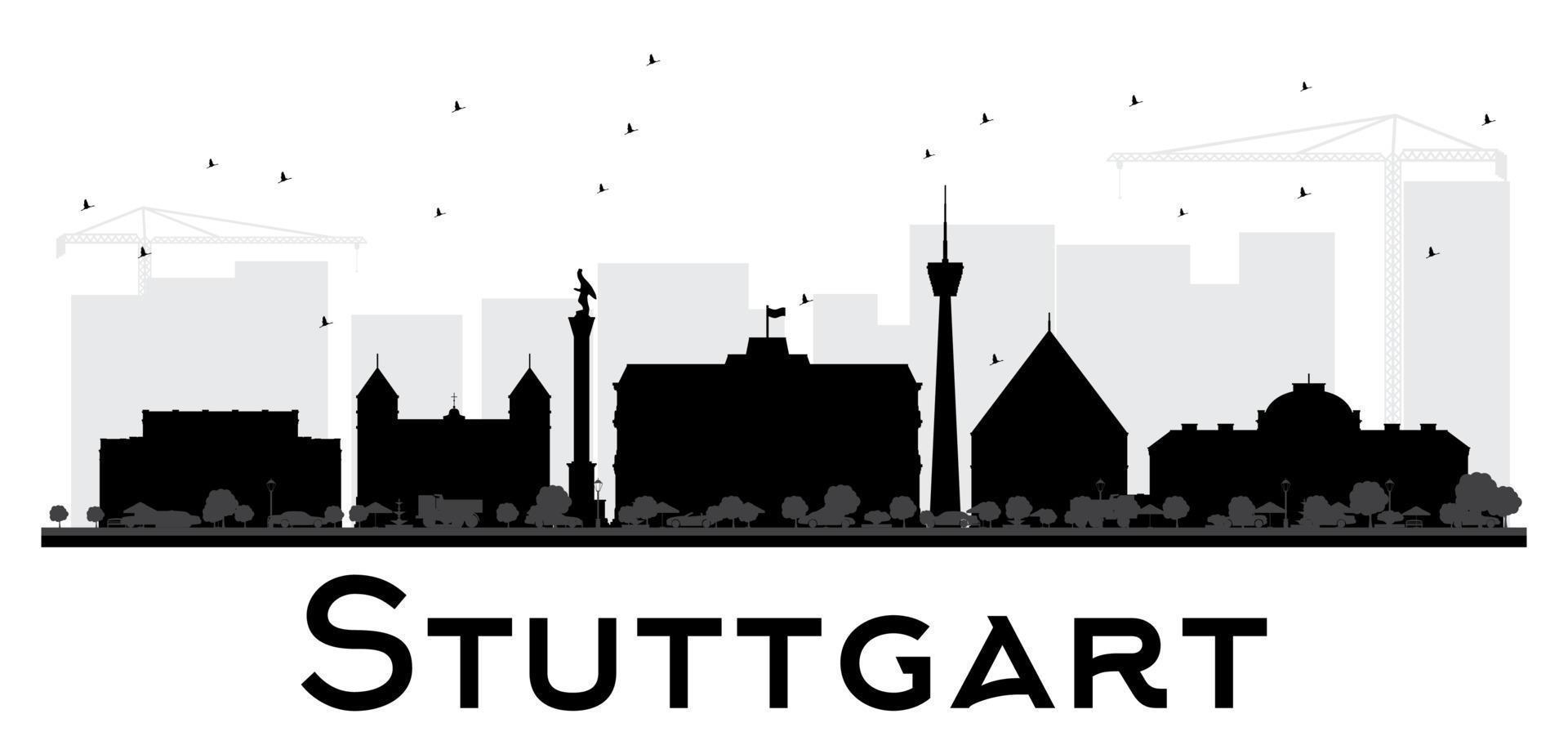 Stuttgart stad horizon zwart en wit silhouet. vector