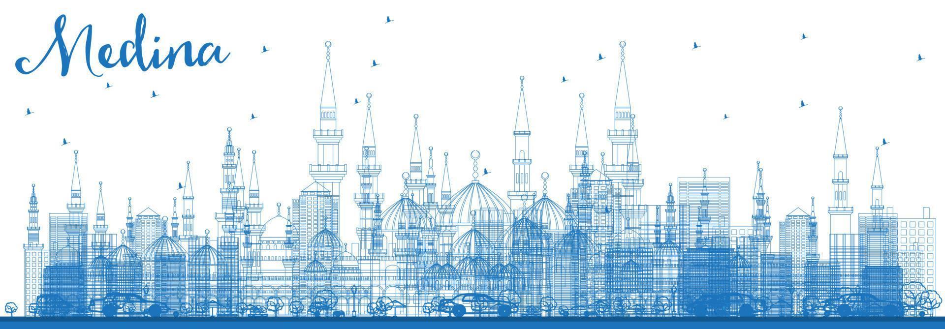 schets medina skyline met blauwe gebouwen. vector