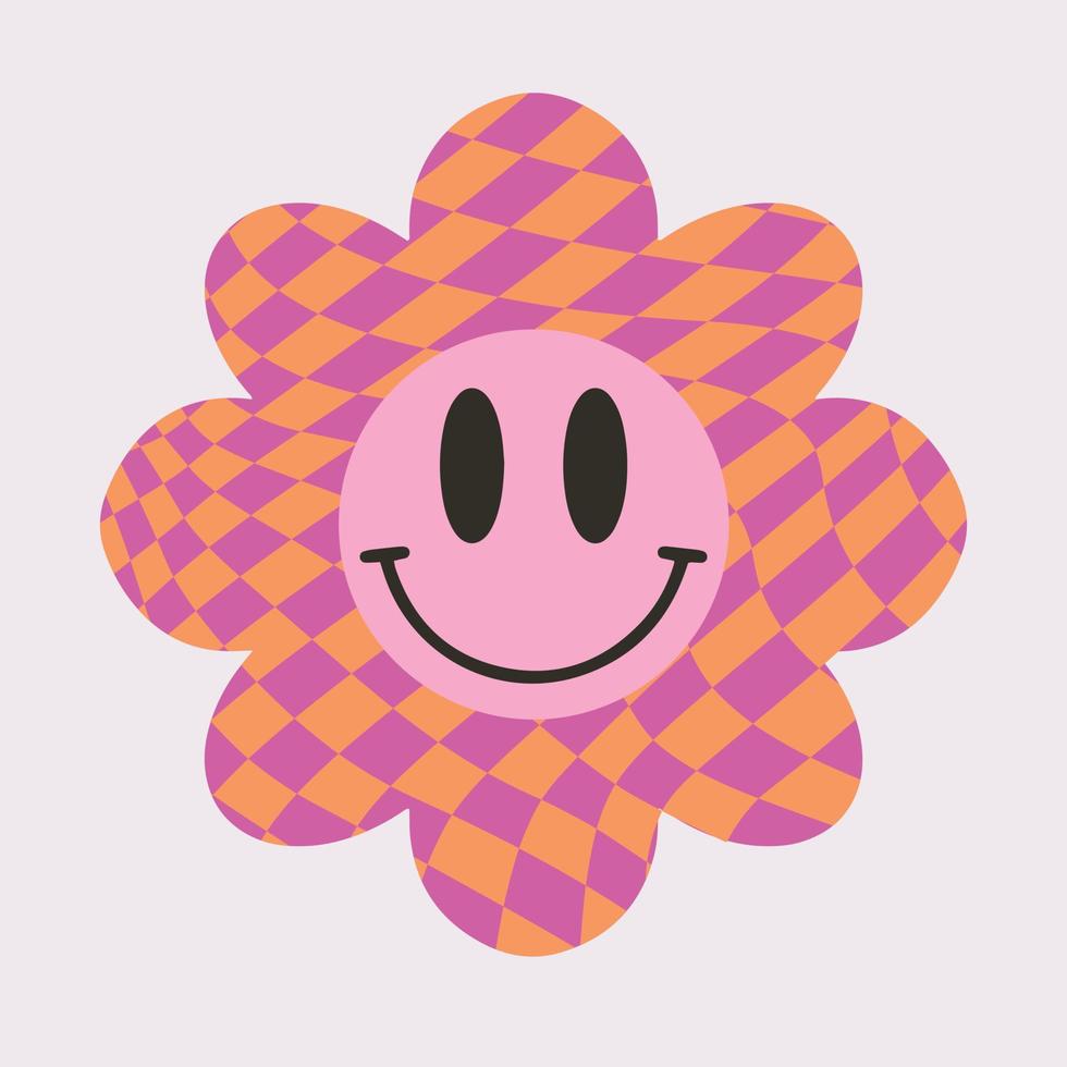 grappig 00s sticker van groovy bloem. hand- getrokken tekenfilm y2k illustratie. nostalgie voor de 2000 jaren concept vector
