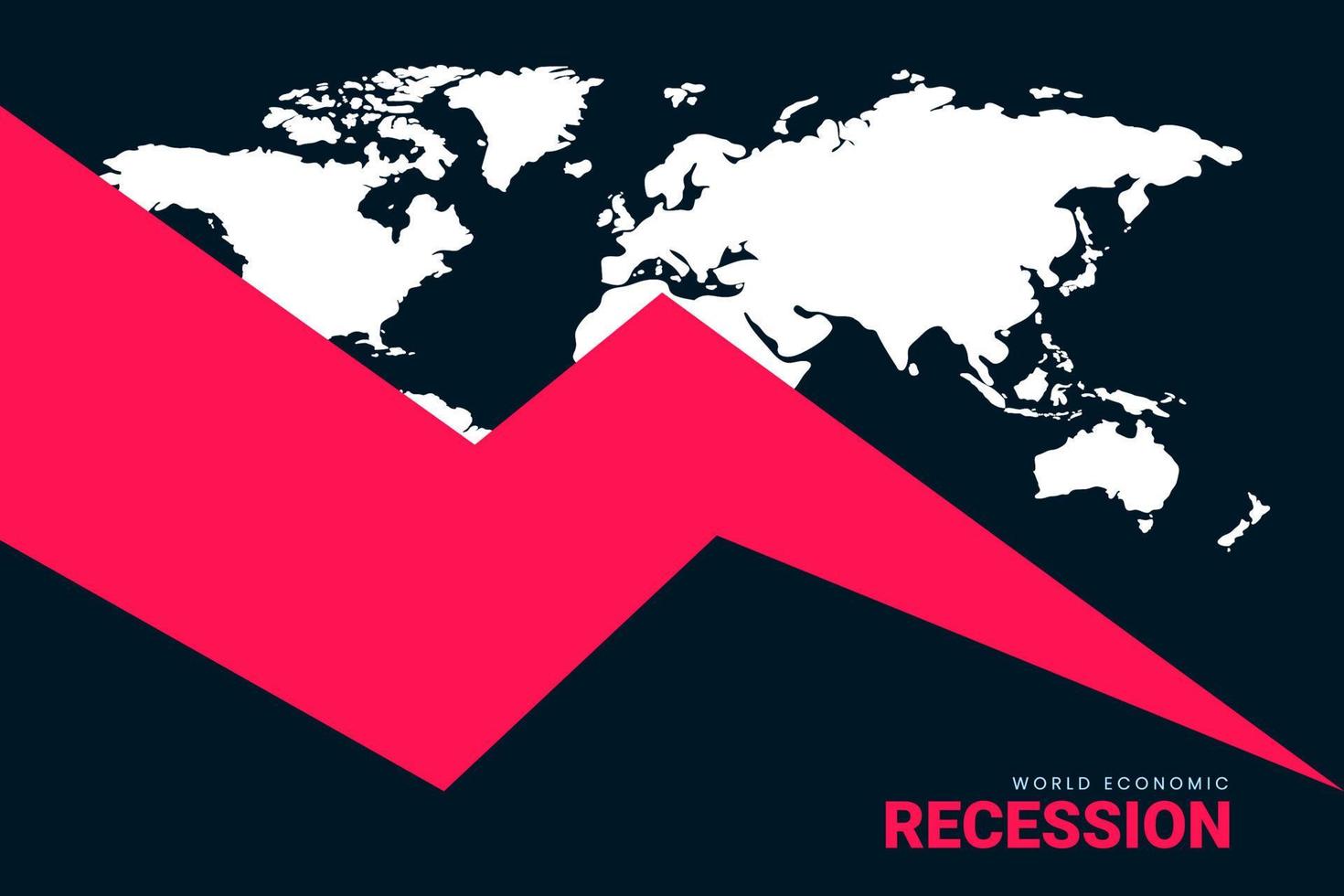 2023 economie recessie, globaal bedrijf ondergang met vallend pijl en wereld kaart. geld verliezen. voorraad crisis, financieel crisis en financiën concept achtergrond. vector