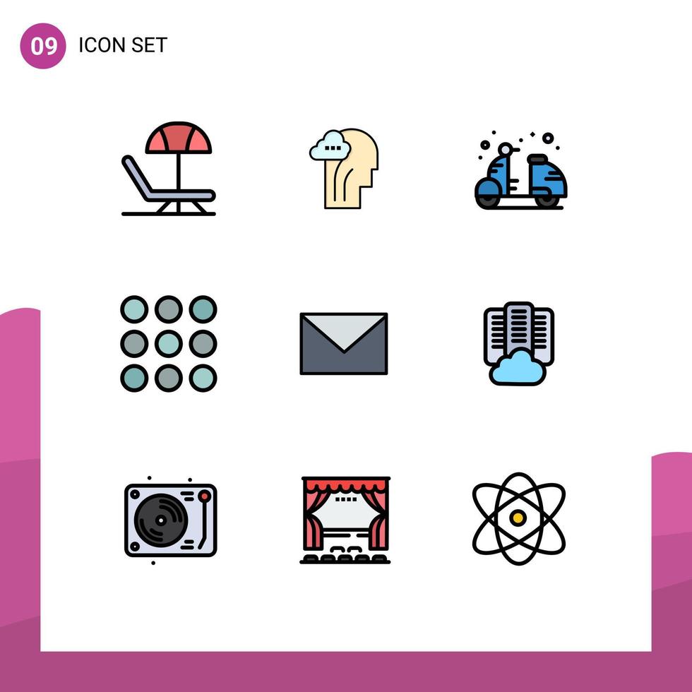 voorraad vector icoon pak van 9 lijn tekens en symbolen voor mail sms fiets dots creatief bewerkbare vector ontwerp elementen